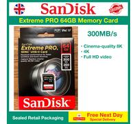 SanDisk Extreme PRO 64GB 300MB/s UHS-II Class 10 V90 SDXC Card, FREE Delivery