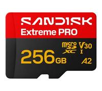 SANDISK Extreme PRO microSDXC 256GB. UHS-I + SD Adapter (up to 250MB/s read, 170MB/s write speed, 5K, 3K, 4K UHD, C10, V30, U3, A2) For Action Cams, Drones, Android devices, Laptops