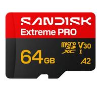 SANDISK Extreme PRO microSDXC 64GB, UHS-I + SD Adapter (up to 200MB/s read, 90MB/s write speed, 5K, 3K, 4K UHD, C10, V30, U3, A2) For Action Cams, Drones, Android devices, Laptops