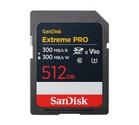SANDISK Extreme PRO SDXC card 512GB, UHS-II(Up to 300 MB/s read speeds, 300 MB/s write speeds, V90, Pro-level performance enables cinema-quality 8K video recording)
