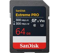 SANDISK Extreme PRO SDXC card 64GB, UHS-II(Up to 300 MB/s read speeds, 300 MB/s write speeds, V90, Pro-level performance enables cinema-quality 8K video recording)
