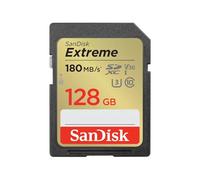 SanDisk 128GB Extreme SDXC card, SD card up to 180MB/s, V30 Memory card, UHS-I, Class, 10, U3, V30, RescuePro Deluxe data recovery software.