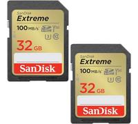 SANDISK Extreme SDHC SD cards 32GB (up to 100MB/s, RescuePRO Deluxe, UHS-I, Class 10, U3, V30) Twin Pack
