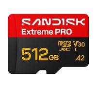 SANDISK Extreme PRO microSDXC 512GB, UHS-I Card + SD Adapter (up to 250MB/s read, 170MB/s write speed, 5K, 3K, 4K UHD, C10, V30, U3, A2) For Action Cams, Drones, Android devices