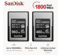 SanDisk PRO-CINEMA CFexpress Type A Memory Card 480GB 960GB Read Speed 1800MB/s Write speed 1650MB/s VPG200 for 8K Video Camera