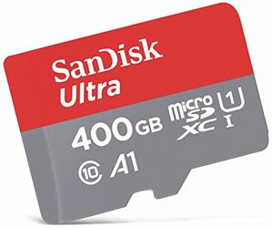 SanDisk Ultra 400 GB microSDXC Memory Card + SD Adapter with A1 App Performance Up to 100 MB/s, Class 10, U1, Red