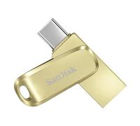 SANDISK Ultra Dual Drive Luxe 128GB, USB-C+USB-A, Up to 400MB/s Read Speeds | USB Memory Stick, Reversible Connectors for USB-C Smartphones, Tablets, & Mac, Automatic Backup, USB 3.2 Gen 1, Metal, Gold