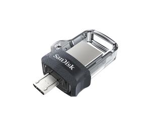 SanDisk Ultra Dual m3.0 USB flash drive 32 GB USB Type-A / Micro-USB 3.2 Gen 1 (3.1 Gen 1) Black, Silver, Transparent