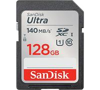 SANDISK Ultra SD Memory Card 128GB, Up to 140MB/s Read Speeds, UHS-I | U1, C10, Full HD, Temperature, Water & Shock Proof, Ideal for Entry Level and Mid-range Compact Cameras & Camcorders