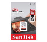 SanDisk Ultra SDHC Memory Card Up to 80 MB/s, Class 10, 16 GB, Black/Grey | Up to 80MB/s read, UHS-I, Class 10, Water-resistant design, Impact-resistant build