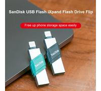 SanDisk USB Flash Drive iXpand Flip OTG Lightning USB 3.1 Stick 256GB 128GB 64GB Pen Drive MFi For iPhone & iPad and USB Type-A black