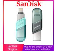 SanDisk USB Flash Drive iXpand Flip OTG Lightning USB 3.1 Stick 256GB 128GB 64GB Pen Drive MFi For iPhone & iPad and USB Type-A black
