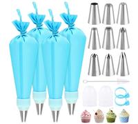 Sandiyago Piping Bags and Nozzles Set, 18Pcs Icing Piping Kits with 4 Reusable 12 Inch Piping Bags, 9 Stainless Steel Cake Piping Nozzles Kits, 2 Couplers, 2 Bag Ties and Cleaning Brush (Blue)