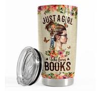 SANDJEST Book Tumbler Cup 20oz Just A Girl Who Loves Books Tumblers Coffee Travel Mug Book Lovers Gifts for Women Reading Lover Reader Bookworm Gifts for Birthday Christmas
