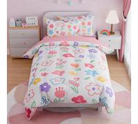 SANDJEST Floral Twin Bedding Sets for Girl, Ultra Soft Microfiber Comforter Bed Set with 3-Pieces, Flower Comforters Sets for Kids Children Girl Teen Tween Bedroom Decor