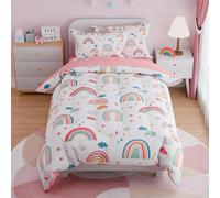 SANDJEST Rainbow Twin Bedding Set for Girls, Ultra Soft Microfiber Comforter Set Twin Size with 3-Pieces for Kids Teen, Bed Set Comforters for Bedroom Decor