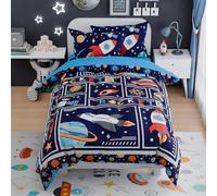 SANDJEST Space Bedding Twin for Boys, Ultra Soft Microfiber Comforter Bed Set with 3-Pieces, Rocket Comforters Sets for Kids Children Teen Tween Bedroom Decor