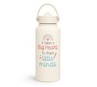 SANDJEST Teacher Appreciation Gifts - It Takes a Big Heart to Shape Little Minds Water Bottle 32oz Stainless Steel Insulated with Lid, Teacher Gifts from Students for Teacher's Day Back to School