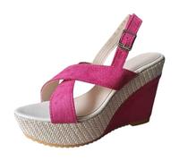 Sandles Ladies Solid Colour Slope Heel One Buckle Strap Fish Mouth Straw Bottom Polished High Heel Large Size Sandals
