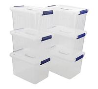 Sandmovie 12 L Plastic Storage Boxes with Lids and Handles, Clear Storage Containers, 6 Packs