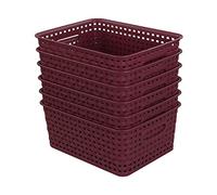 Sandmovie Plastic Weave Storage Baskets for Kitchen Bathroom, Wine Red, 6 Packs, F
