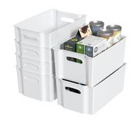 Sandmovie Set of 6 Plastic Storage Basket, White Open Plastic Stackable Freezer Box