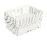 Sandmovie Woven Office Storage Baskets, A4 Plastic Basket Trays, White, Packs of 6