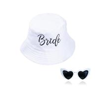 SANDOO Bride Bucket Hat with 1 Pair Sunglasses - Bride Hat for Bachelorette Party,Bride Sun Hat,White Embroidered Bucket Hat for Bride,Bach Party Decorations,Bride Shower Bride to Be Gift, White, One