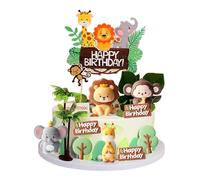 SANDOO Safari Animal Cake Toppers with Lion Giraffe Monkey Elephant - Wild One Cake Topper,Jungle Themed Cake Decorations for Baby Shower Birthday Party Supplies
