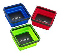 SANDOR Collapsible Magnetic Parts Tray Set - (Pack of 3) Tool Trays for Screw, Bolts, Nuts, Washers, Pins and Other Small Metal Parts - 4.25 Inch Square - Red, Blue, and Green