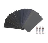 Sandpaper Set 9x3.6 Inch, 24PCS 120-3000 Grit Silicon Carbide Sheets with 3 Abrasive Paste, for Wet Dry Polishing Wood Metal Car Glass