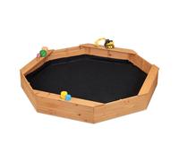 Relaxdays Sandpit, octangular, 4 benches, with sandpit fleece, HBT 22.5 x 160 x 160 cm, sand box, fir wood, natural