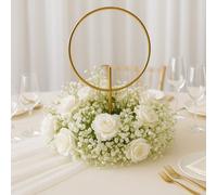 Sandra Chaircovers Baby Breath Collection, 60Cm Diameter, Single, Ivory Artificial Baby Breath Floral Hoop, Wedding Event Table Arch Decor
