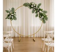 Sandra Chaircovers Premium Moongate Wedding Arch Frame, 180Cm Round Hoop Flower Backdrop Stand, Gold Metal Display, Easy Assembly, Single Piece