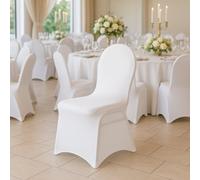 Sandra Chaircovers Wedding General Spandex Chair Cover White Flat Front Premium 240Gsm Single, Stretch Fit, Durable, Easy Care, Event Use