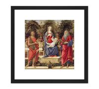 Sandro Botticelli Madonna With Saints 8X8 Inch Square Wooden Framed Wall Art Print Picture with Mount Artery8 Black One Size