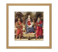 Sandro Botticelli Madonna With Saints 8X8 Inch Square Wooden Framed Wall Art Print Picture with Mount Artery8 Light Oak One Size