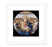 Sandro Botticelli Mary With The Child And Singing Angels 8X8 Inch Square Wooden Framed Wall Art Print Picture with Mount Artery8 White One Size