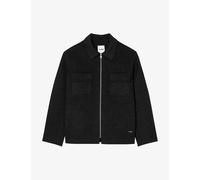 Sandro Mens Noir / Gris Flap-pocket Zipped Wool-blend Overshirt Xl