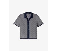 Sandro Mens Sandro Grid-Pattern Short-Sleeved Knitted Shirt Navy Blue M