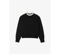 Sandro Womens Noir / Gris Lucien Frill-neck Logo-embroidered Knitted Jumper 6