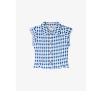 Sandro Womens Sandro Gingham-Print Smocked Stretch-Woven Shirt Blu / White 8
