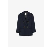 Sandro Womens Sandro Pinstripe Long-Sleeve Wool-Blend Blazer Navy Blue 12