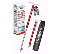 SandShark Anchor Ultimate Large - Premium Screw in Boat Anchor, Pontoon Boat Anchor, Stainless Steel Shallow Water Anchor Pole, Sand Anchor 29"-48" w/Case - Essential Pontoon Boat Accessories. Red