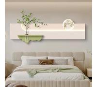 Sandstone Art Wall Decor with Warm LED Lights, 3D Sculptures Decorative Painting with Vase, Wall Hanging Home Decorations for Bedroom, Entryway, Office(Green,100 * 35cm/39.4 * 13.8in)