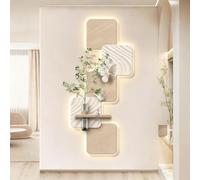 Sandstone Decor Wall Art Painting, 3D Wall Hanging Mural with LED Light and Glass Vase for Living Room Bedroom(Beige,36x80cm/14.2x31.5in)