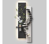 Sandstone Decor Wall Art Painting, Vertical Hanging Paintings, Wall Decoration with Vase and Artificial Plant, Wall LED Decor Light for Hotle Lobby Livingroom Bedroom(Black C,55*150CM/21.7*59.1in)