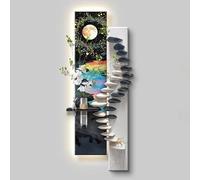 Sandstone Decor Wall Art Painting, Vertical Hanging Paintings, Wall Decoration with Vase and Artificial Plant, Wall LED Decor Light for Hotle Lobby Livingroom Bedroom(Black B,55*150CM/21.7*59.1in)