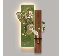 Sandstone Decor Wall Art Painting with Warm LED Light, Entrance Foyer Decorative Painting with Artificial Plants Glass Vase, 3D Wall Art for Entryway Hallway(Green,50 * 96cm/19.7 * 37.8in)