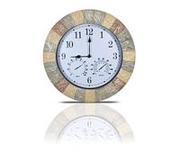 Sandstone Effect 13 inch Outdoor/Indoor Wall Clock with Thermometer & Hygrometer. Garden, Patio Clock. Outdoor Clocks. Waterproof Clock.